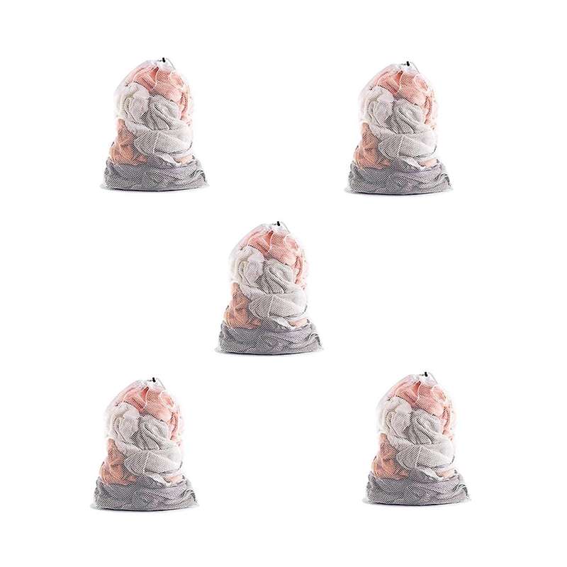 5pcs Drawstring Mesh Laundry Bag Extra Oversized with Shoulder Strap Suitable for University Dormit