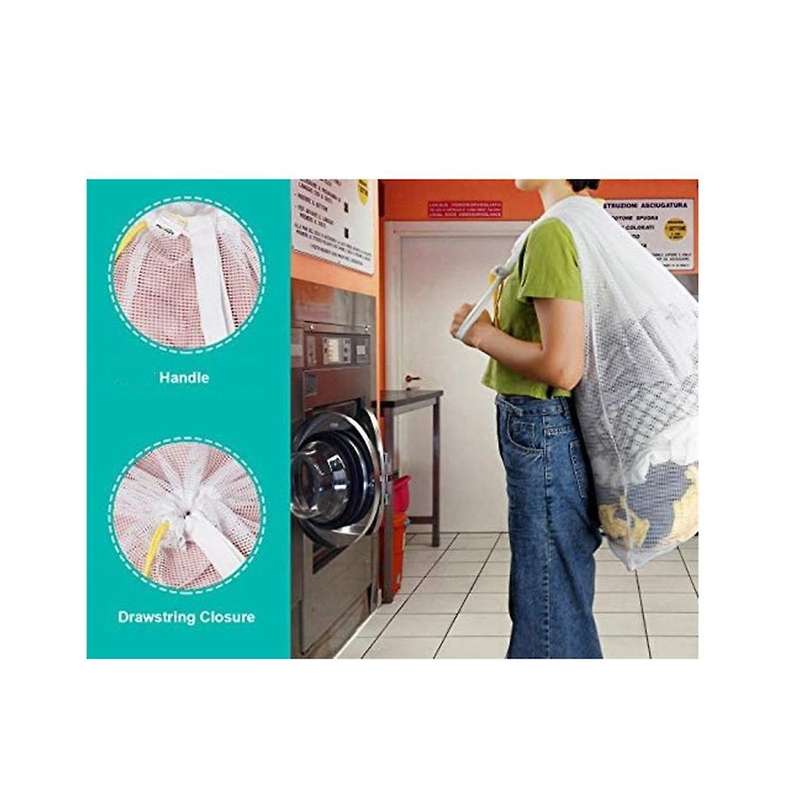5pcs Drawstring Mesh Laundry Bag Extra Oversized with Shoulder Strap Suitable for University Dormit
