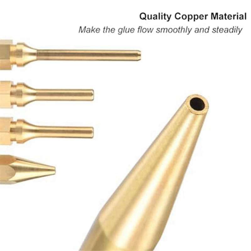 5Pcs Glue GunCopper Nozzle Tips with O-Ring,Bore Long Tube Nozzles Thread Interchangeable Nozzle Set