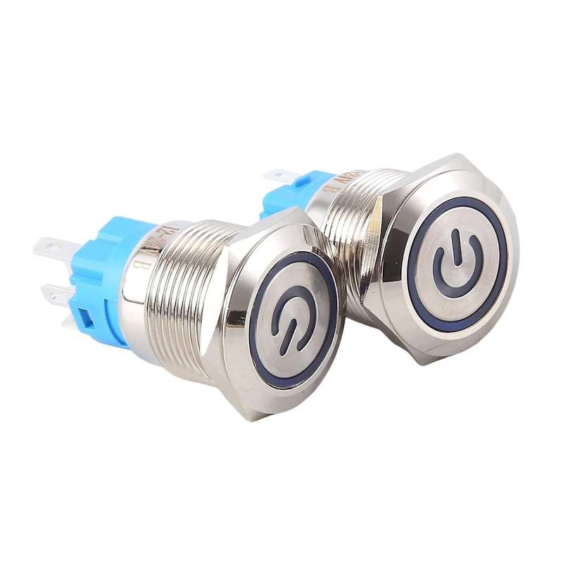 5PCS Metal Push Button Switch 12v 19mm Ring Lamp Power Symbol Waterproof LED Light Self Lock Reset