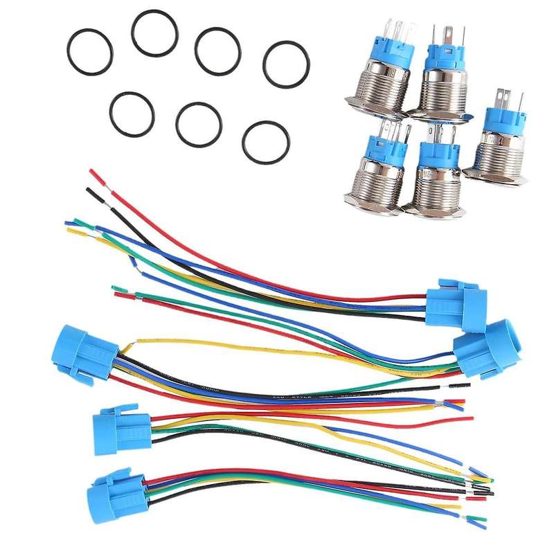 5PCS Metal Push Button Switch 12v 19mm Ring Lamp Power Symbol Waterproof LED Light Self Lock Reset