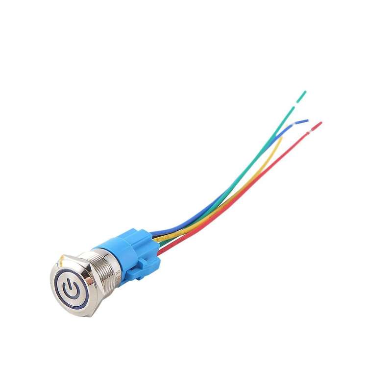 5PCS Metal Push Button Switch 12v 19mm Ring Lamp Power Symbol Waterproof LED Light Self Lock Reset