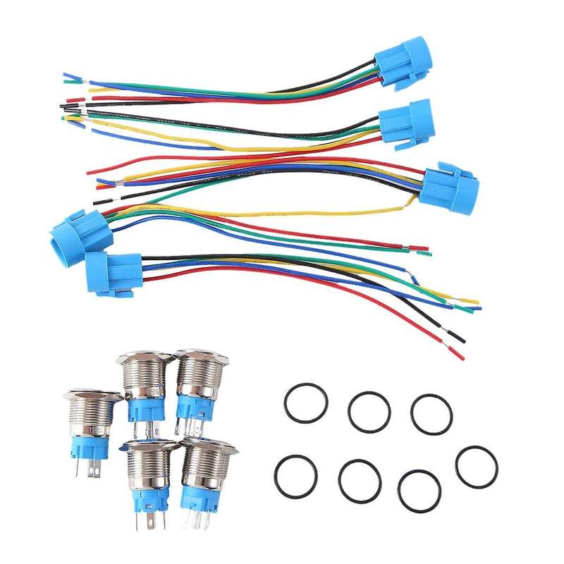 5PCS Metal Push Button Switch 12v 19mm Ring Lamp Power Symbol Waterproof LED Light Self Lock Reset w
