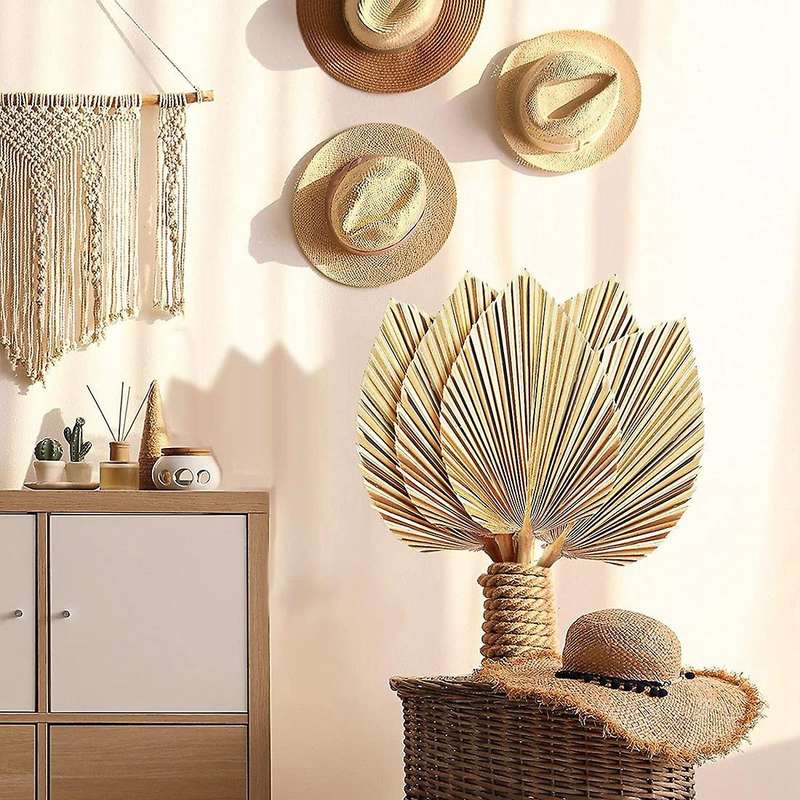 5Pcs Natural Dried Palm Leaves Tropical Dried Palm Fans Boho Dry Leaves Decor Kitchen Wedding