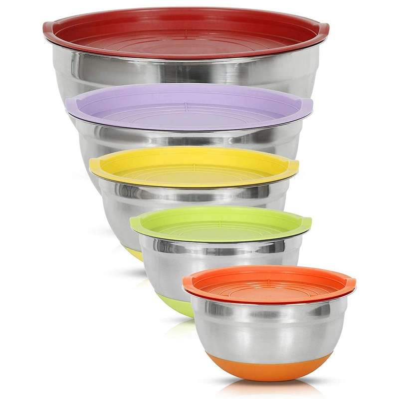 5Pcs Mixing Bowl with Lids Set, Stainless Steel Salad Mixing Bowl, Salad Bowl with Silicone Bottom f