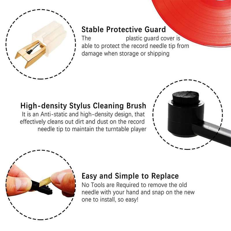 5Pcs Record Player Needles Replacement with Stylus Cleaning Brush Kit,Record Player Needle Stylus fo