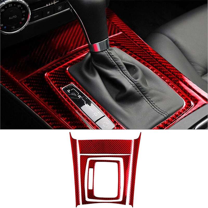 5Pcs Red Carbon Fiber Gear Shift Cover Trim for C-Class W204 2007-2013