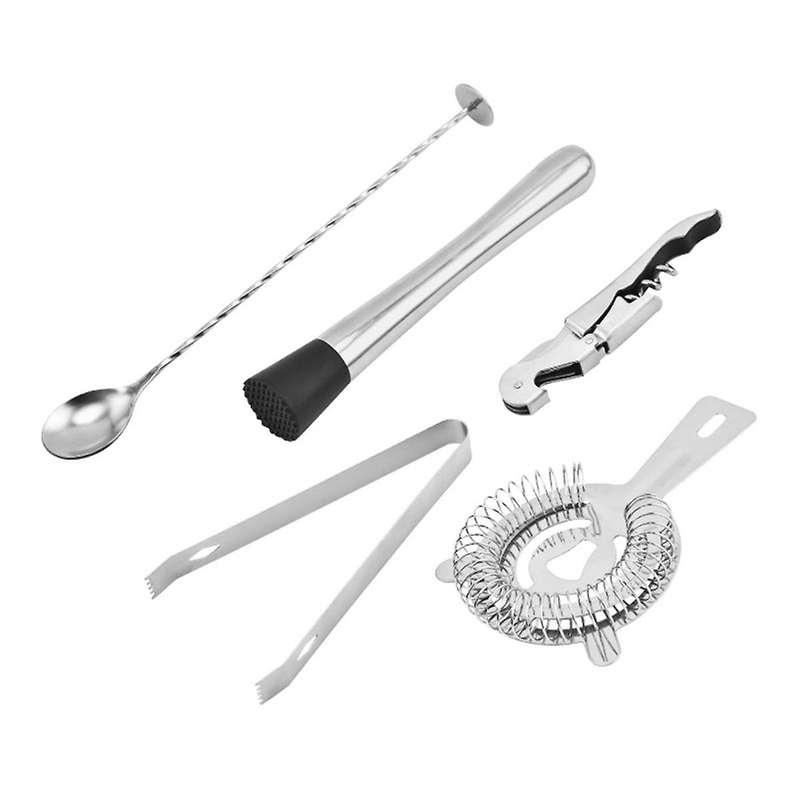 5pcs Professional Bar Tools, Ice Strainer, Cocktail Bartending Tool Set, Wine Bottle Opener, Stirrin