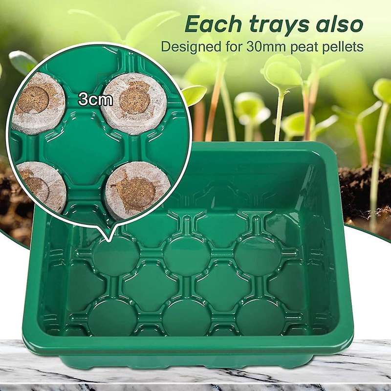5-pcs Seed Tray Seedling Kits, Plant Kit with Humidity Domes and Base (12 Cells Per Tray)- Green