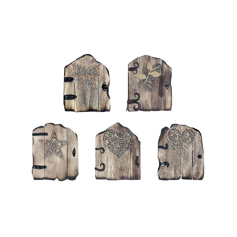 5Pcs Small Fairy Door Garden Decor Decorative Pattern Carved Miniature Doors for Trees Garden Access