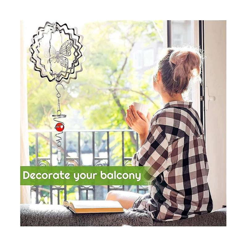 5Pcs Spiral Wind Chimes Crystal Ball Wind Spinner Pendants Rotating Hook Wind Chime Tail Garden Yar