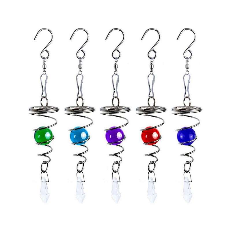 5Pcs Spiral Wind Chimes Crystal Ball Wind Spinner Pendants Rotating Hook Wind Chime Tail Garden Yar