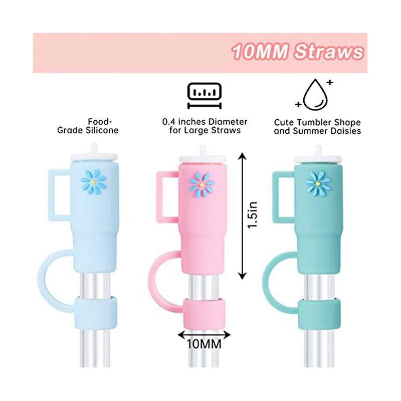 5PCS Straw Cover Cap for , Silicone Straw Topper Fit 30&40 Oz Tumbler with Handle