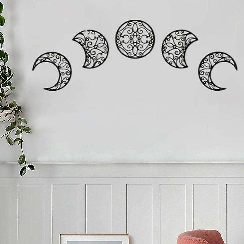 5pcs Wooden Moon Wall Decoration Boho Wall Decoration for Home Livingroom Creatives Moon Cycle Wall