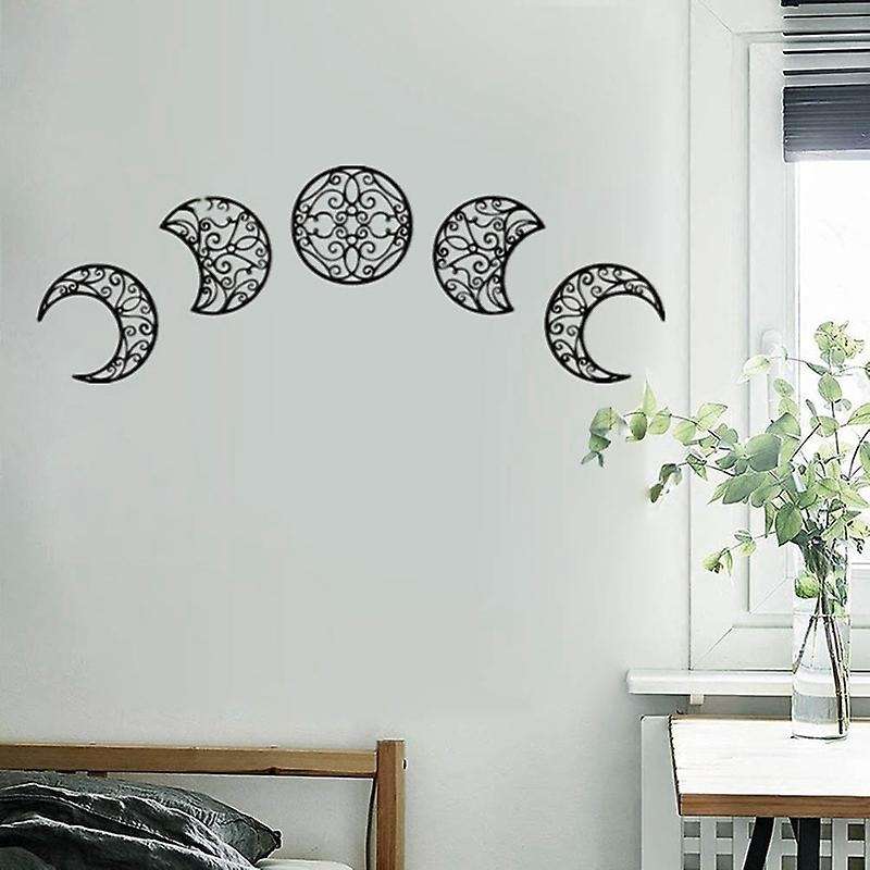 5pcs Wooden Moon Wall Decoration Boho Wall Decoration for Home Livingroom Creatives Moon Cycle Wall