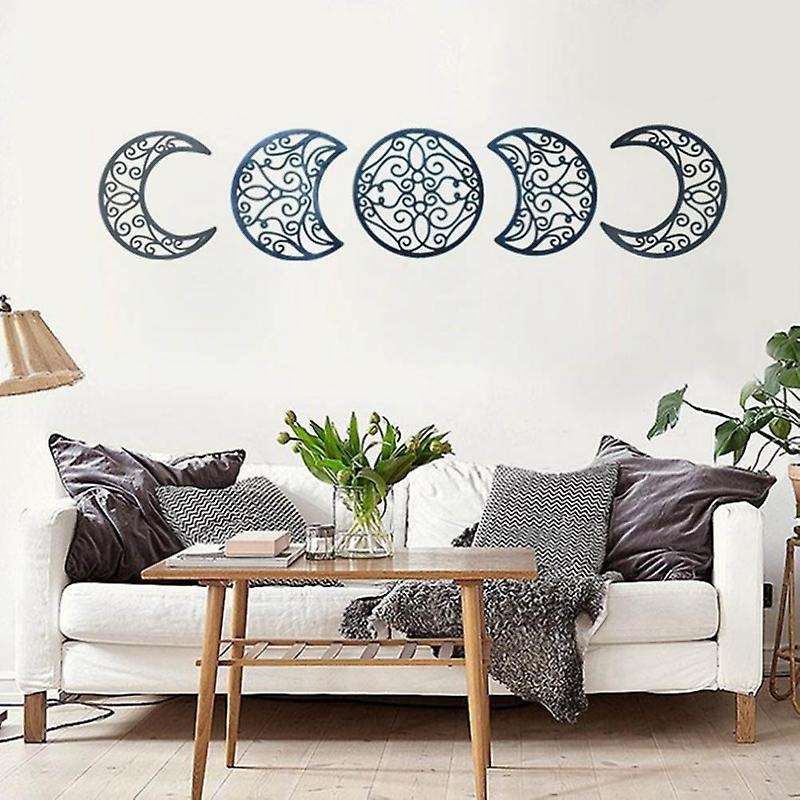 5pcs Wooden Moon Wall Decoration Boho Wall Decoration for Home Livingroom Creatives Moon Cycle Wall