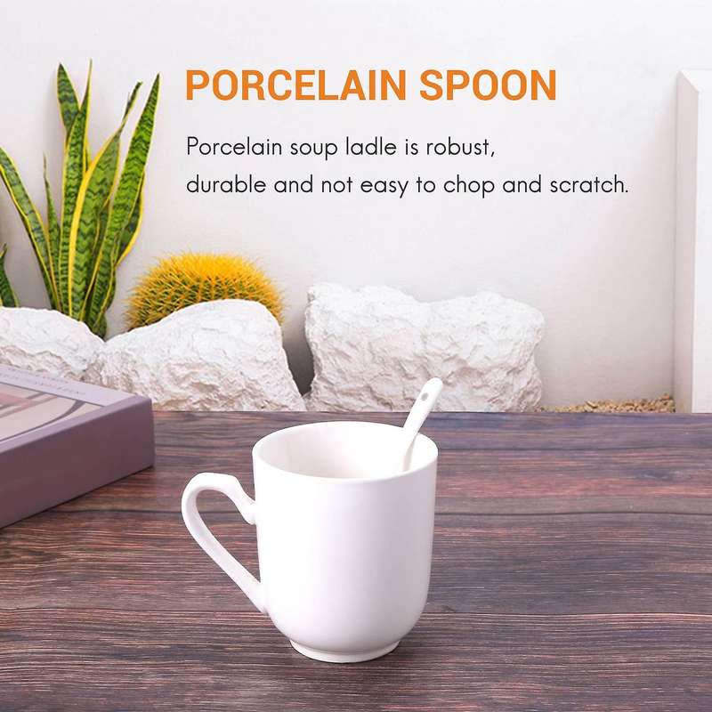 5PCS White Porcelain Egg Spoons Ceramic Spoons Coffee Dessert Spoon