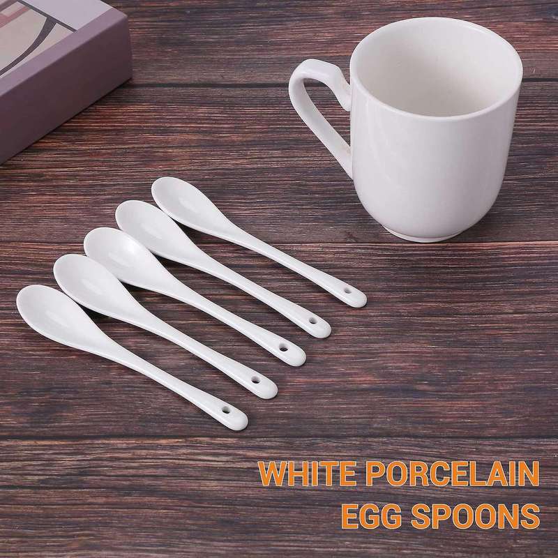 5PCS White Porcelain Egg Spoons Ceramic Spoons Coffee Dessert Spoon