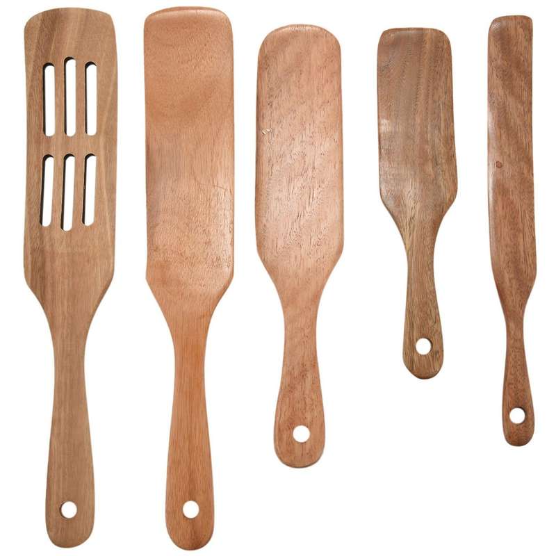 5pcs Wooden Spatula Set Wood Spoons for Cooking, Spurtles Wood Kitchen Natural Teak Utensils