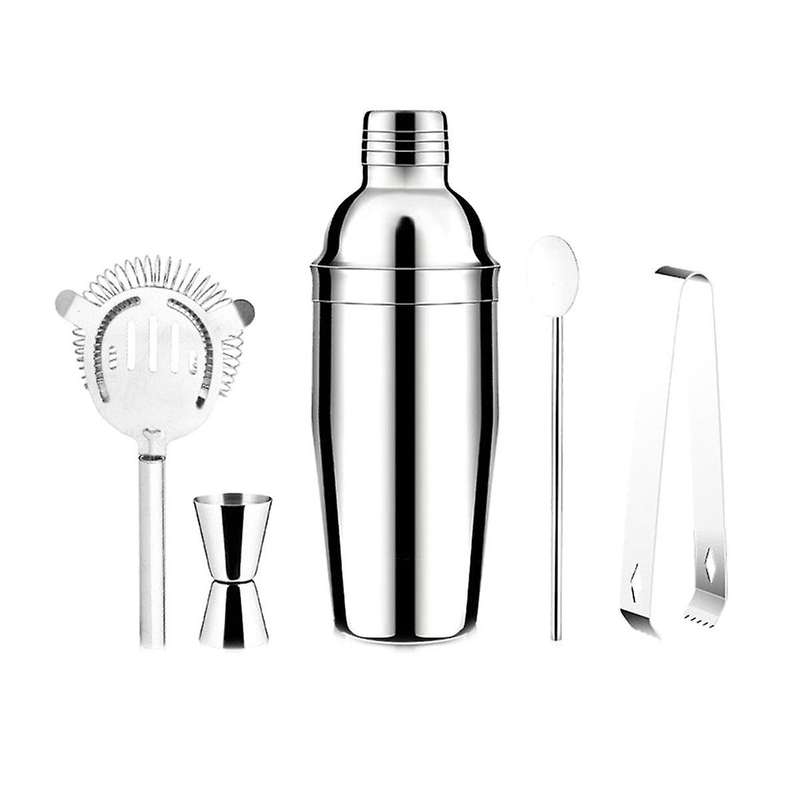 5-Piece Bar Tools Set with Shaker Jigger Strainer Muddler Cocktail Shaker Set Bar Bartender Kit Meas