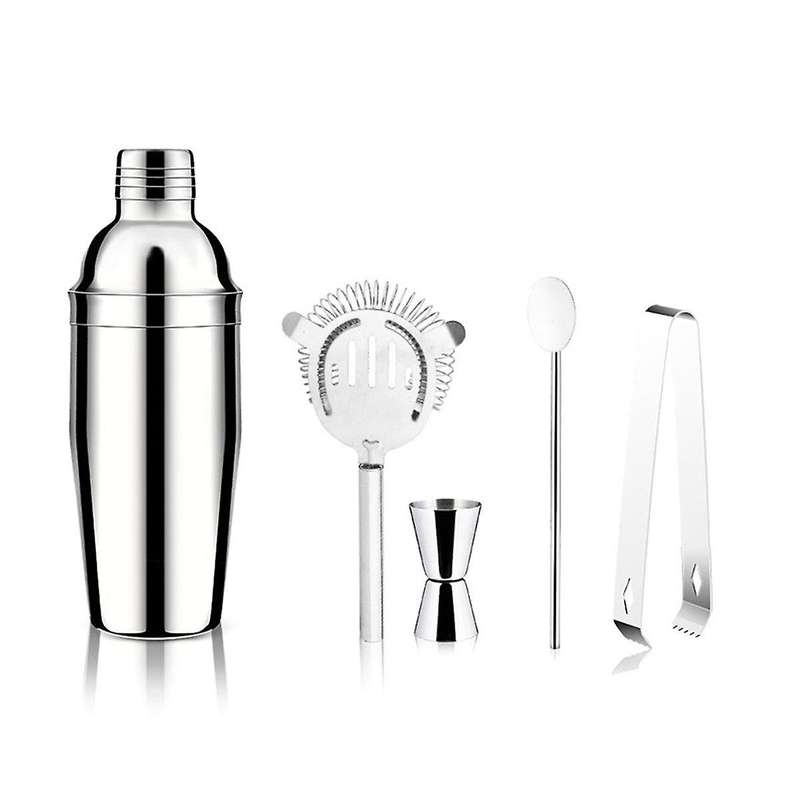 5-Piece Bar Tools Set with Shaker Jigger Strainer Muddler Cocktail Shaker Set Bar Bartender Kit Meas