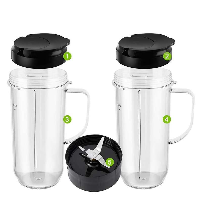 5-Piece for Blender Cups, Tall 22oz Cup with Flip-Top To-Go Lid, Blade, Blender Replacement Parts