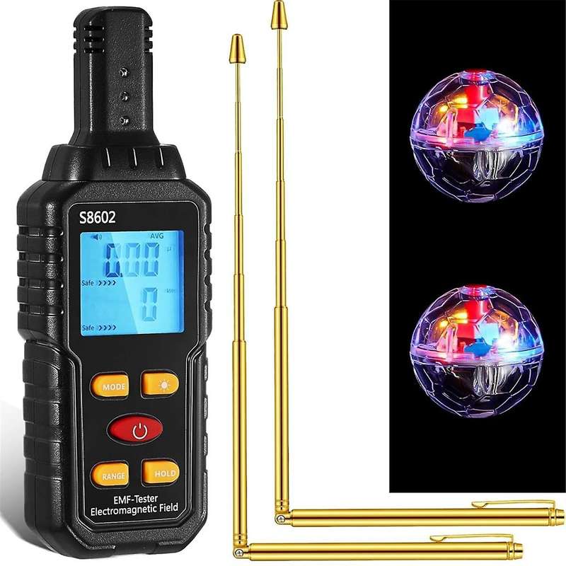 5-Piece Ghosthunting Equipment Kit 1 EMF Radiation Detector 2 LED Cat Balls 2 Copper Track Poles