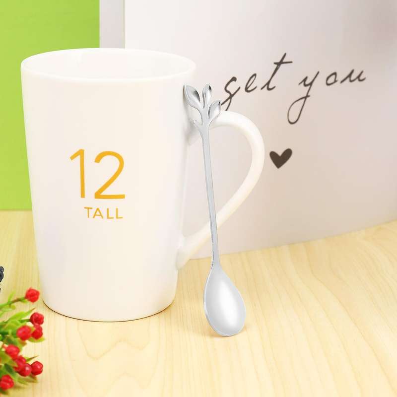 5spoon+5forks Stainless Steel Leaf Coffee Cake Spoon Fork Dessert Spoons, Stirring Teaspoon Set Sil