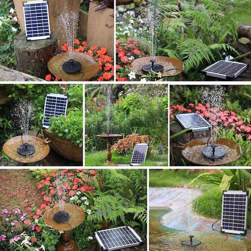 5W Solar Fountain Pump, Solar Water Pump Floating Fountain Built-in with 6 Nozzles for Bird Bath Fis