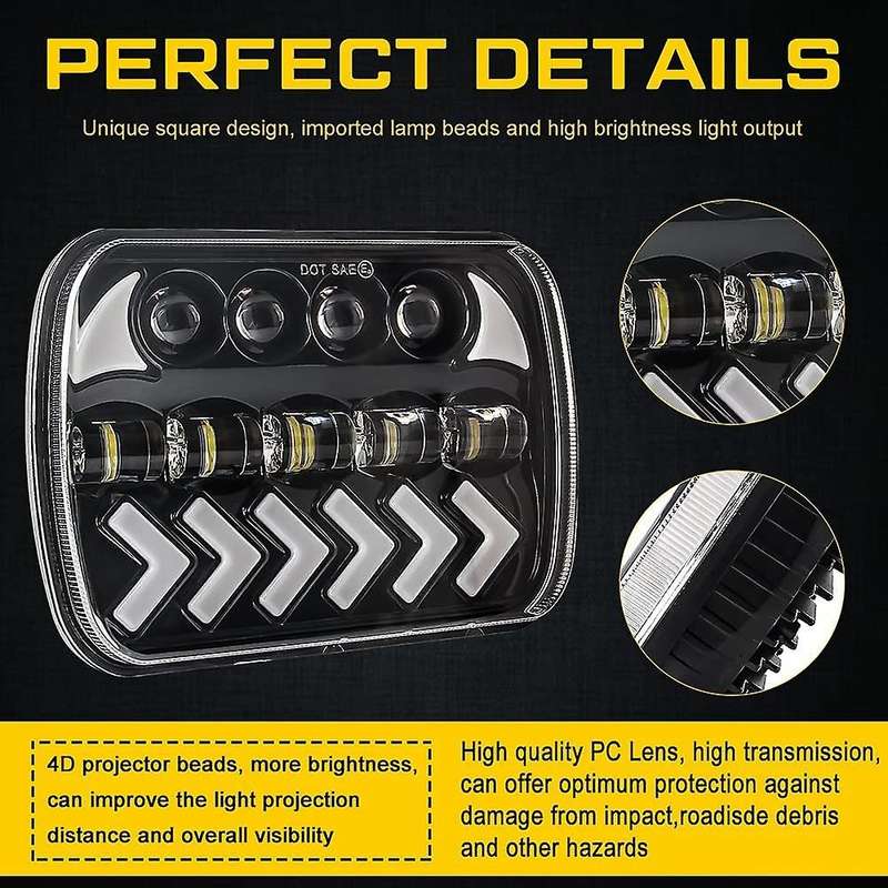5X7 7X6 Rectangular LED Headlight 150W with High/Low Sealed Beam DRL Turn Signal is for -Steering