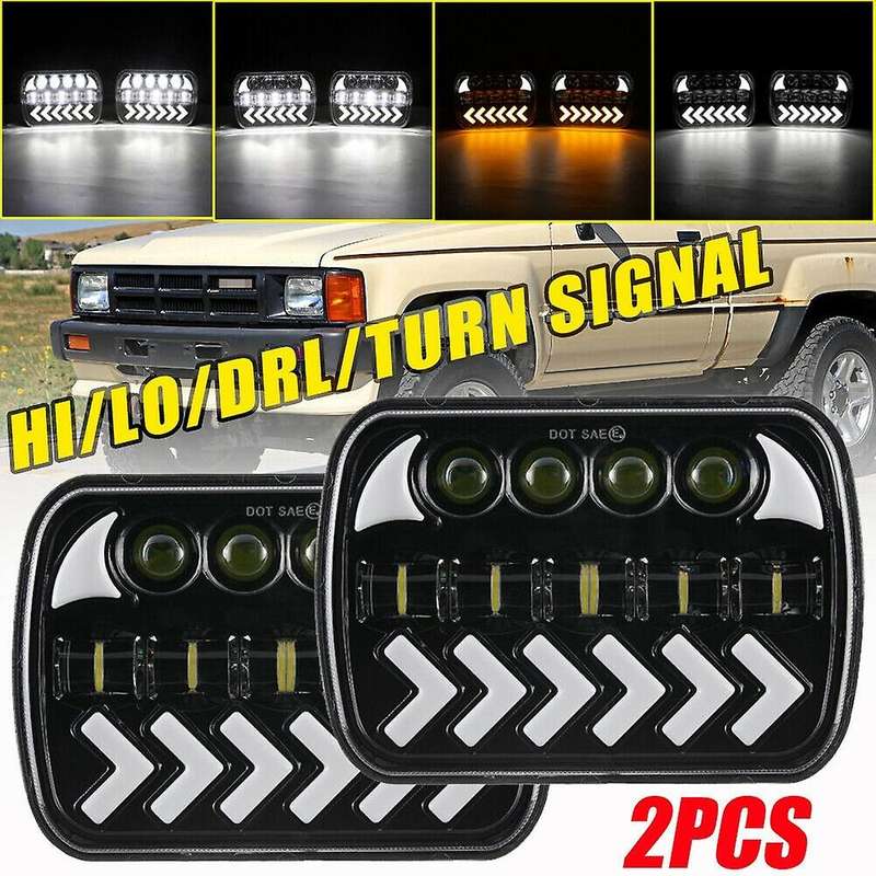 5X7 7X6 Rectangular LED Headlight 150W with High/Low Sealed Beam DRL Turn Signal is for -Steering