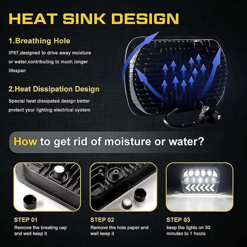 5X7 7X6 Rectangular LED Headlight 150W with High/Low Sealed Beam DRL Turn Signal is for -Steering