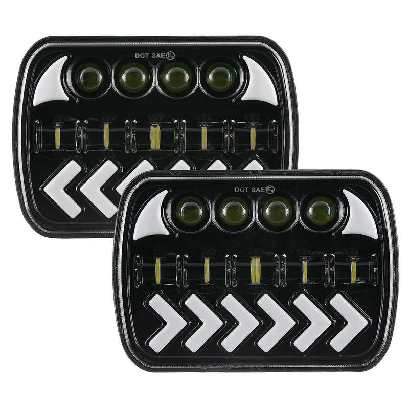 5X7 7X6 Rectangular LED Headlight 150W with High/Low Sealed Beam DRL Turn Signal is for -Steering