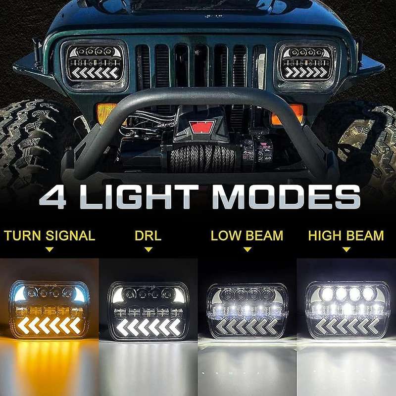 5X7 7X6 Rectangular LED Headlight 150W with High/Low Sealed Beam DRL Turn Signal is for -Steering