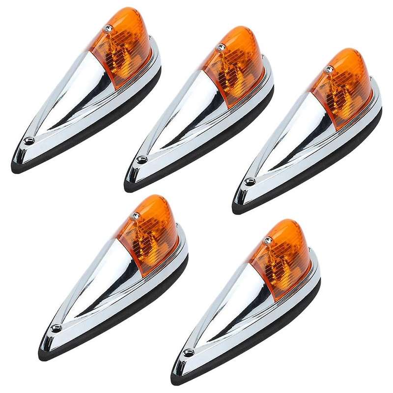 5X Truck Semi-Trailer Chrome Base Amber Lens Cab Roof Top Light Amber LED Bulbs Universal for Trucks