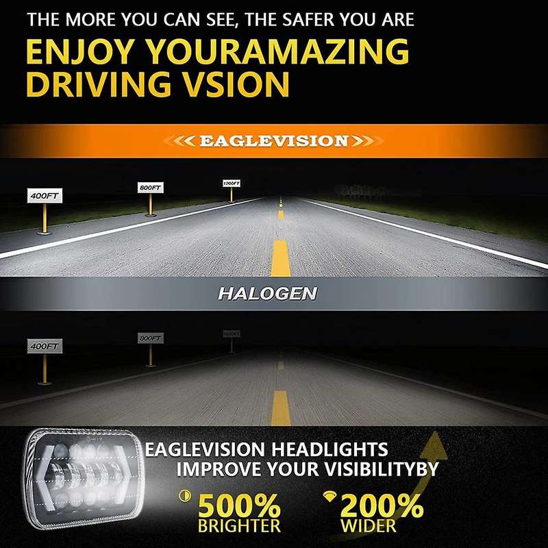 5x7 Led Headlights, 100w 7x6 Led Headlight with Drl High Low Beam Rectangular for Wrangler Xj H6054