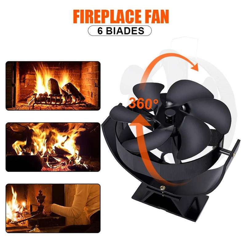 6 Blades Heat Powered Stove Fan 360 Rotating Fireplace Fan Log Wood Burner Eco-fan Quiet Stove Fan E