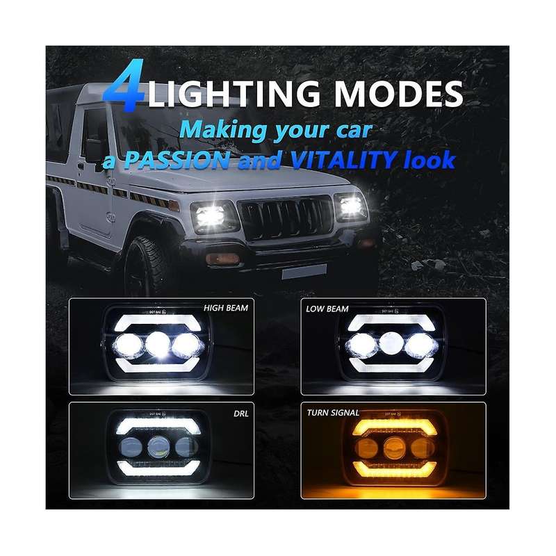 5x7 Led Headlights, 180w 7x6 Headlights with Yellow Turn Signal White Drl for Yj Xj Trucks H6054 H5