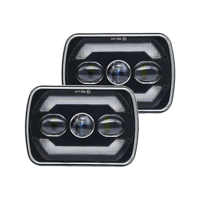5x7 Led Headlights, 180w 7x6 Headlights with Yellow Turn Signal White Drl for Yj Xj Trucks H6054 H5