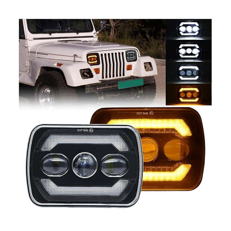 5x7 Led Headlights, 180w 7x6 Headlights with Yellow Turn Signal White Drl for Yj Xj Trucks H6054 H5