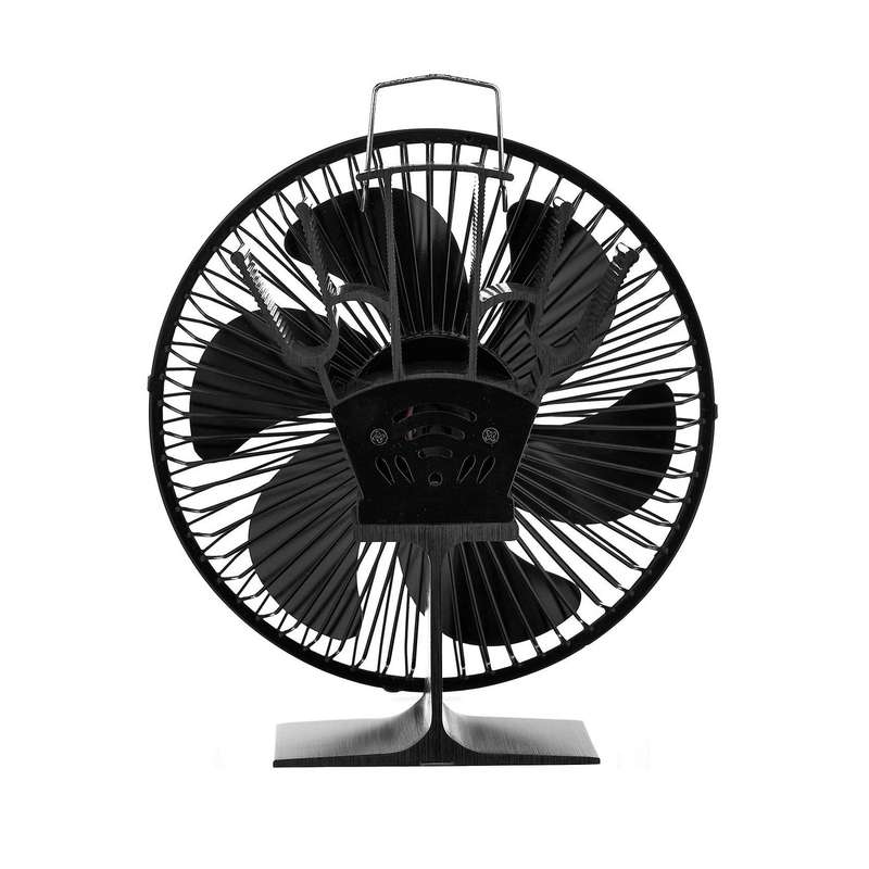 6 Blade Fireplace Fan Heat Powered Log Wood Burner Stove Silent Heat Circulation Fan Black