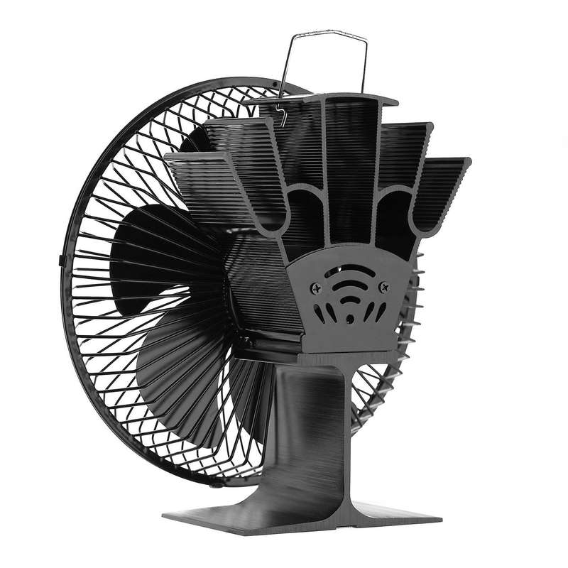 6 Blade Fireplace Fan Heat Powered Log Wood Burner Stove Silent Heat Circulation Fan Black