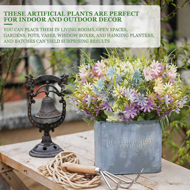 6 Bundles Artificial Daisy Flowers Outdoor Uv Resistant Plants No Fade Plastic Silk Flowers for Out