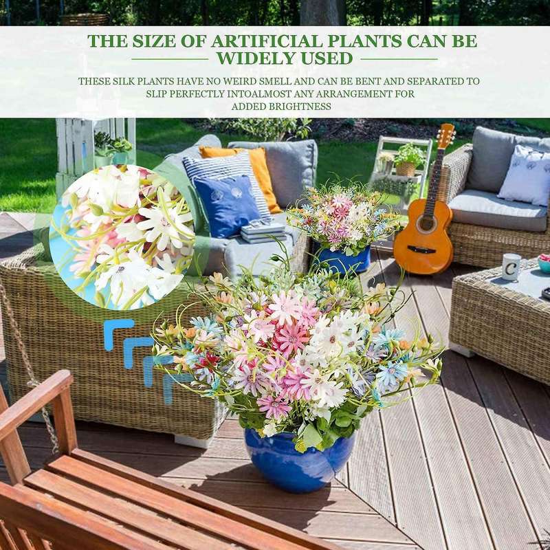 6 Bundles Artificial Daisy Flowers Outdoor Uv Resistant Plants No Fade Plastic Silk Flowers for Out