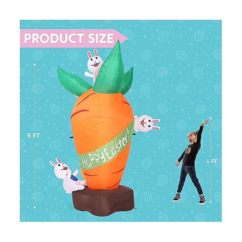 6 Ft Easter Inflatable Carrot and Bunny, Blow Up Easter Decoration with -in Led Lights for Easter P