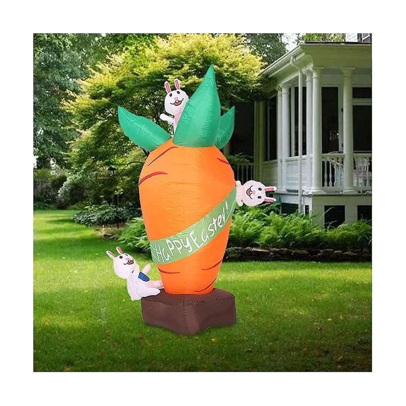 6 Ft Easter Inflatable Carrot and Bunny, Blow Up Easter Decoration with -in Led Lights for Easter P