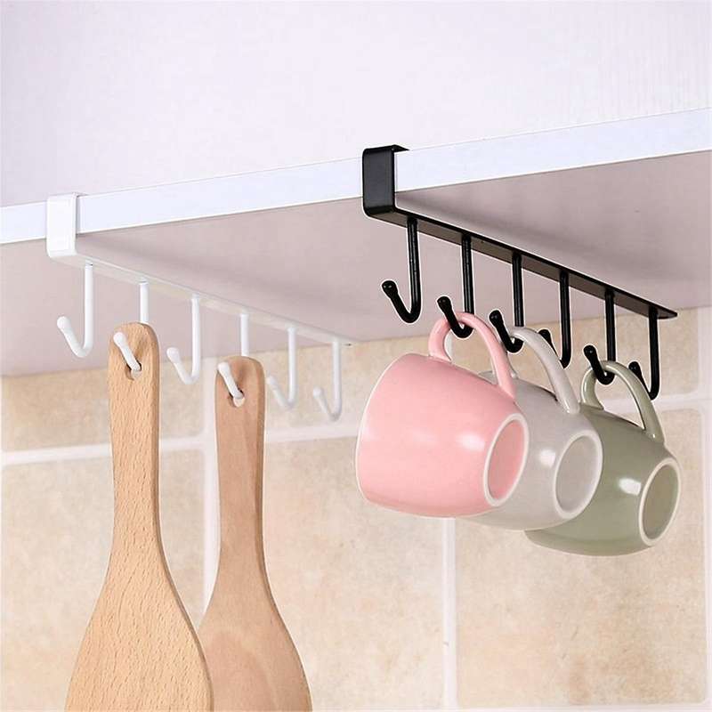 6 Hook Coffee Cup Mug Holder Hooks Shelf Multifunction Kitchen Cabinet Sundries Organizer Storage Ha