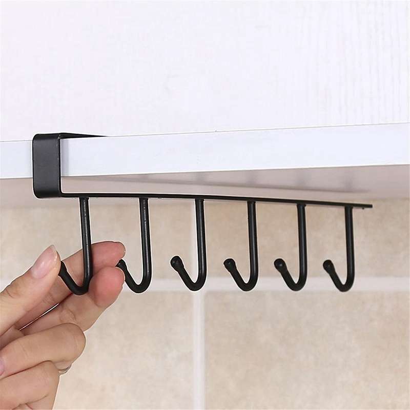 6 Hook Coffee Cup Mug Holder Hooks Shelf Multifunction Kitchen Cabinet Sundries Organizer Storage Ha