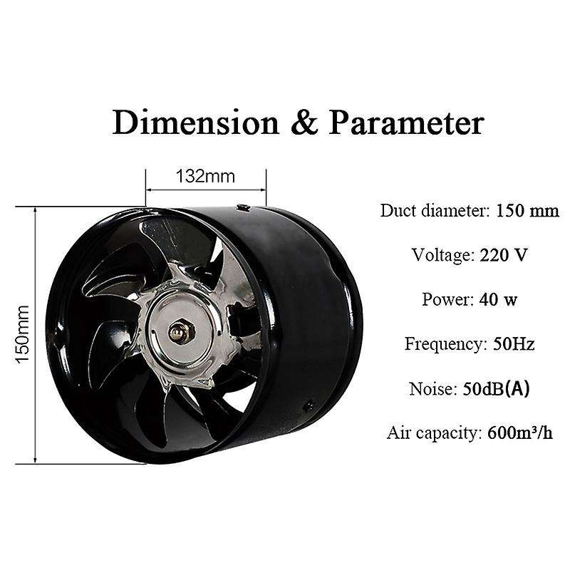 6 Inch High-speed In-line Duct Kitchen Extractor Metal Toilet Fan Industrial Fan 220v