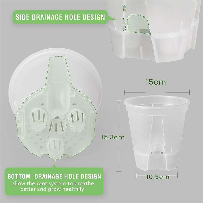 6 Inch Transparent Plastic Garden Pots Self Watering Planters, 5 Pack Plastic Nursery Plant Pots wit